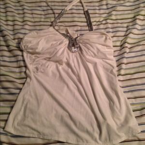 White halter top with silver bead accents