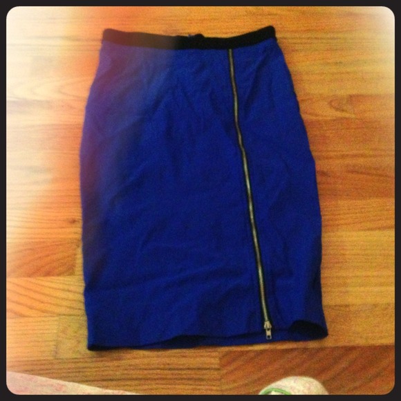 Blue high waist zipper skirt