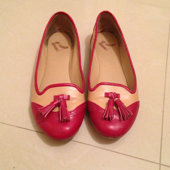 Beige and red flats
