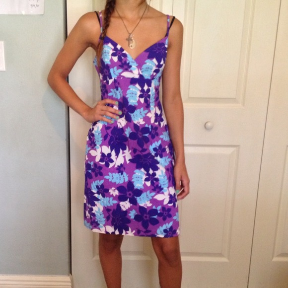 Strap Purple dress with turquoise, white print