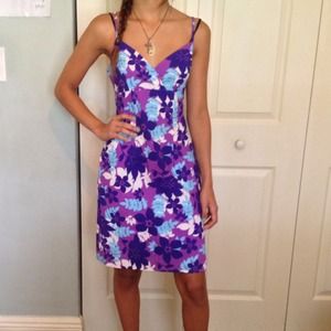 Strap Purple dress with turquoise, white print