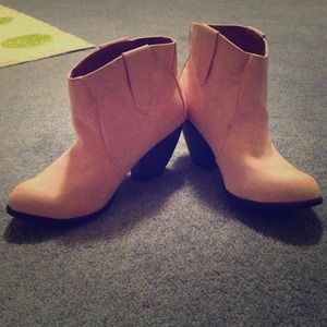 Light pink suede ankle boots