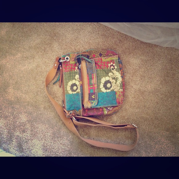 Floral fossil cross body purse