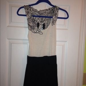 Cream/black peacock dress