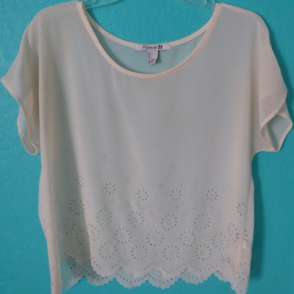 Forever 21 Tops - Sheer Cream Short-sleeved Top