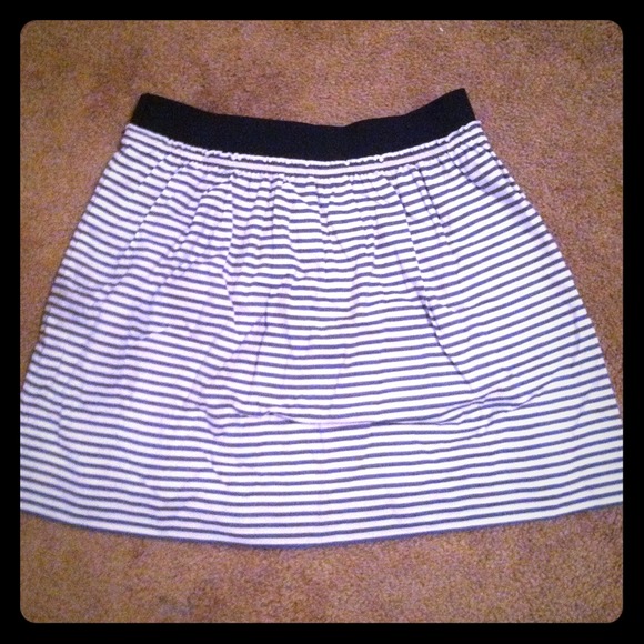J. Crew navy and white striped skirt