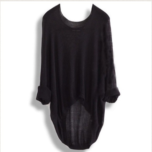 Sweaters - Knit black hi-lo wool batwing pullover