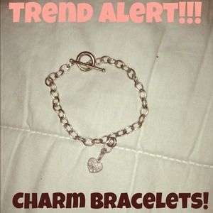 Sterling silver heart toggle charm bracelet