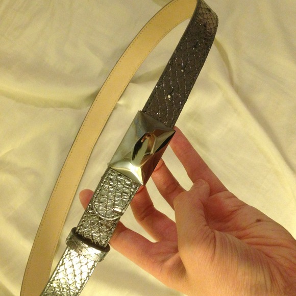 Pewter leather belt with rectangular buckle - Picture 2 of 4