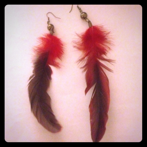 Red feather earrings!