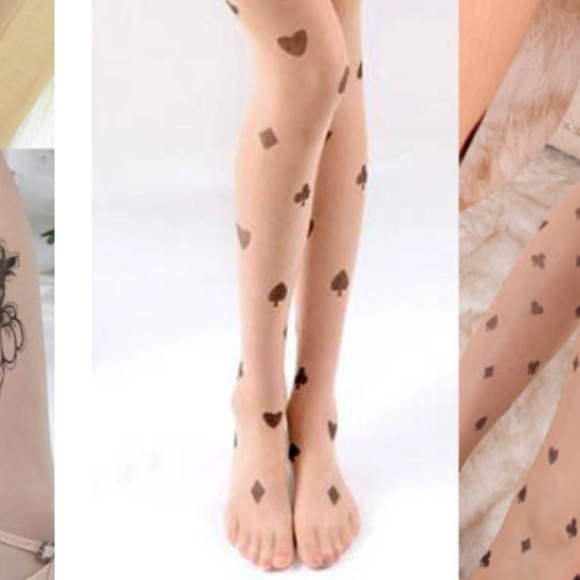 Light colored heart design tights S/M/L