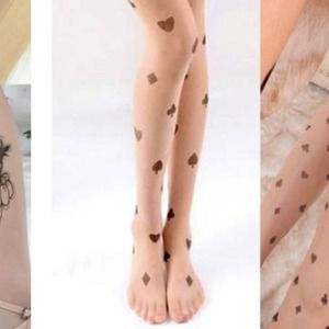 Light colored heart design tights S/M/L