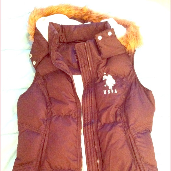 Black Polo fur trimmed puffer vest