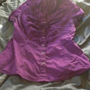 Express plum button ruffle blouse