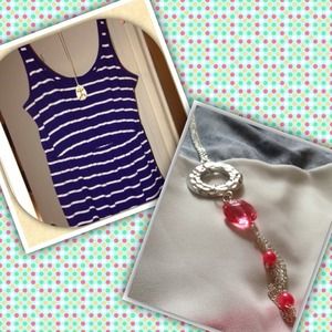 🔖BUNDLED🔖  Striped dress & long silver necklace