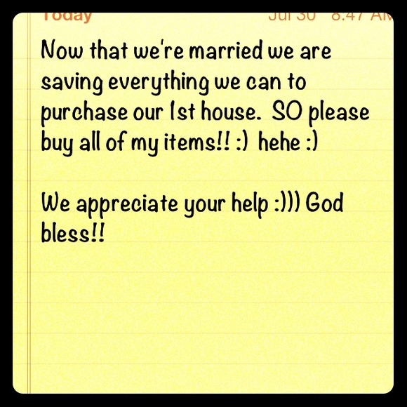 Your purchase helps us get our 1st home! Thanks!