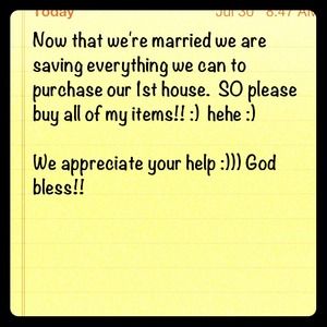 Your purchase helps us get our 1st home! Thanks!