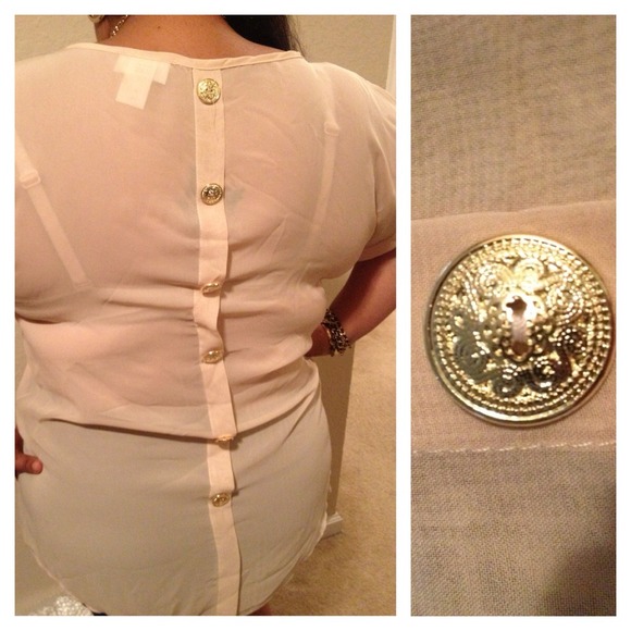 Lisa's Sand chiffon blouse with Gold Accents - Picture 3 of 4