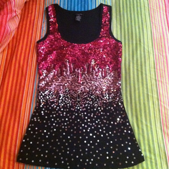Rue 21 Pink Sequin, Black Tank Top!