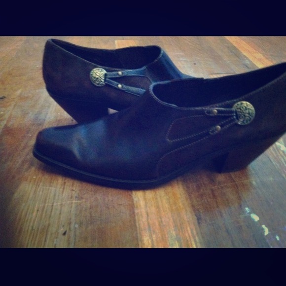 Brown leather booties