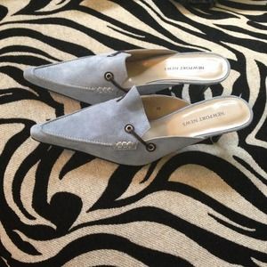 Blue suede slip on heels