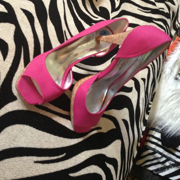 Pink peep toe Jessica Simpson cork heels