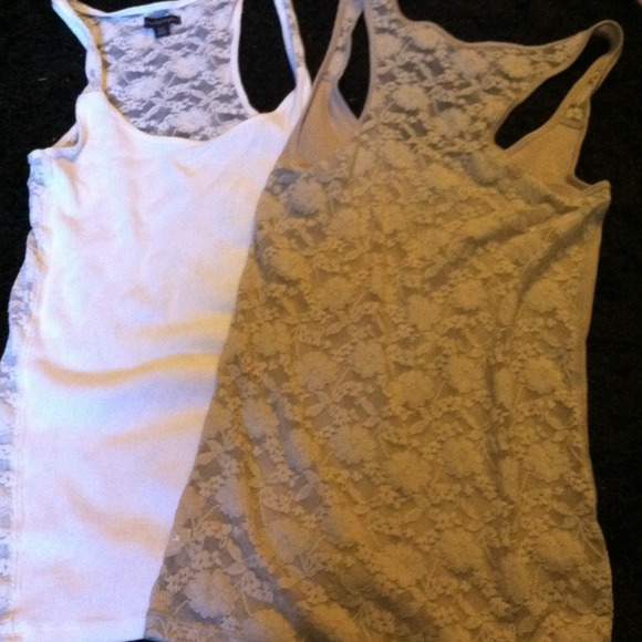 Tan and white Lace american eagle tanks