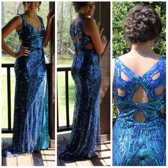 MacDuggal Blue Sequin Prom Dress