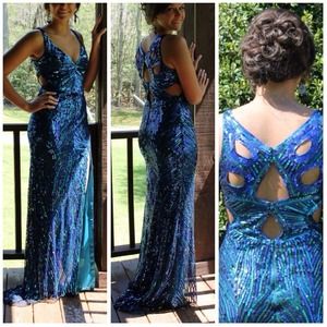 MacDuggal Blue Sequin Prom Dress