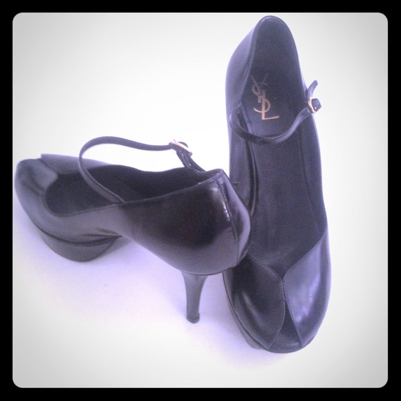 YSL Platform Peep Toes Leather Sz 39