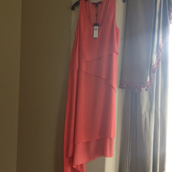 coral bcbg Maxazria dress and green dress