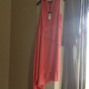 coral bcbg Maxazria dress and green dress