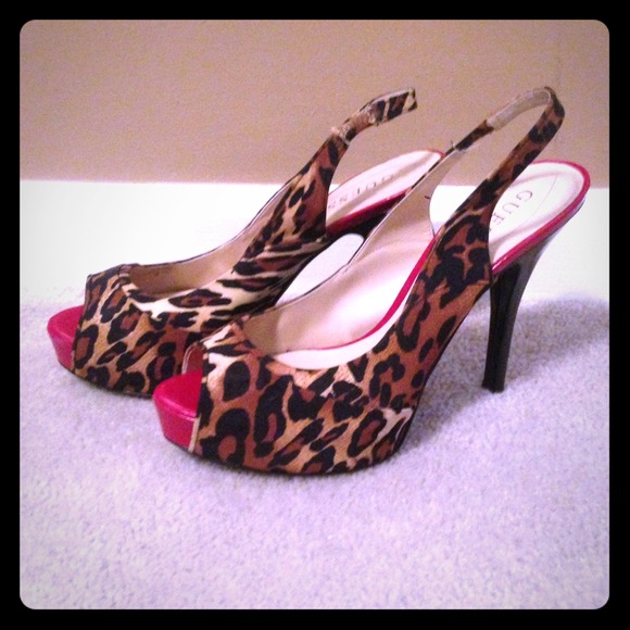 SOLD  Guess leopard and red sling back heels