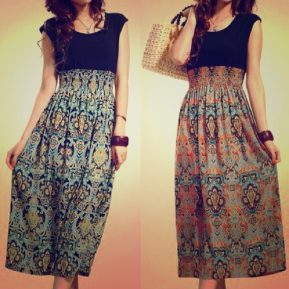 REDUCED! Sleeveless Boho High Waist Long Dress (2)
