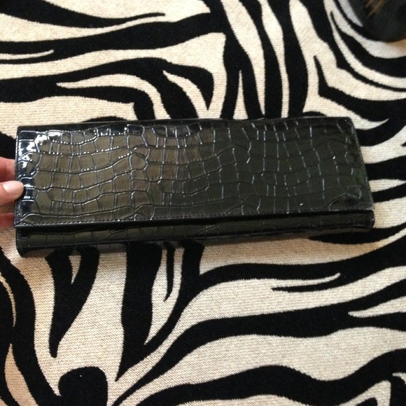 Black alligator skin clutch