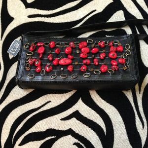 Black red stone detail clutch