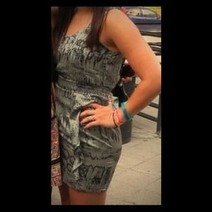 After 5 gray and black dress