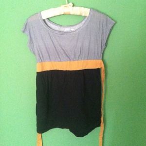 Black yellow striped blouse cowl/bateau neckline