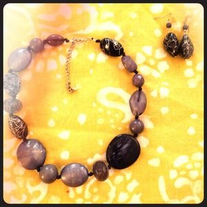 Black and Gray beaded necklace and earring set