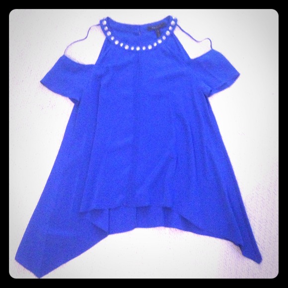 BCBG blue silk top with stud accents - Picture 1 of 3