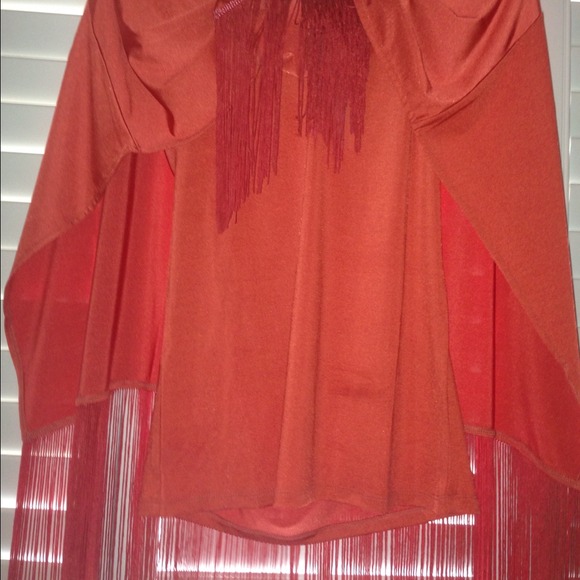 *REDUCED*Coral Boston Proper fringe poncho top - Picture 2 of 4