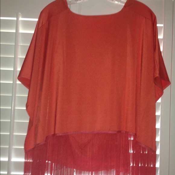 *REDUCED*Coral Boston Proper fringe poncho top - Picture 3 of 4