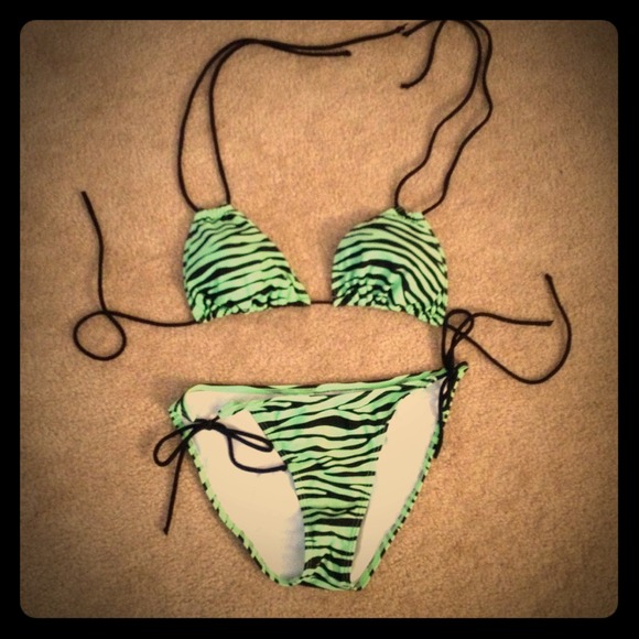 Neon Green Zebra String Bikini!