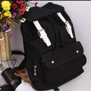 Korean Black Travel Bag Canvas Backpack