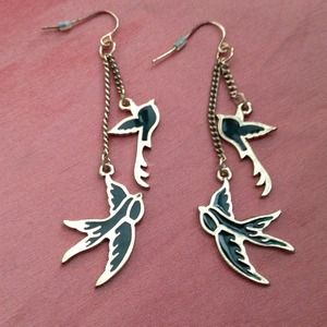 Emerald green bird earrings