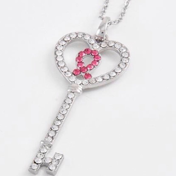 Pink Ribbon Heart Enclosed Ribbon Necklace - Picture 2 of 2