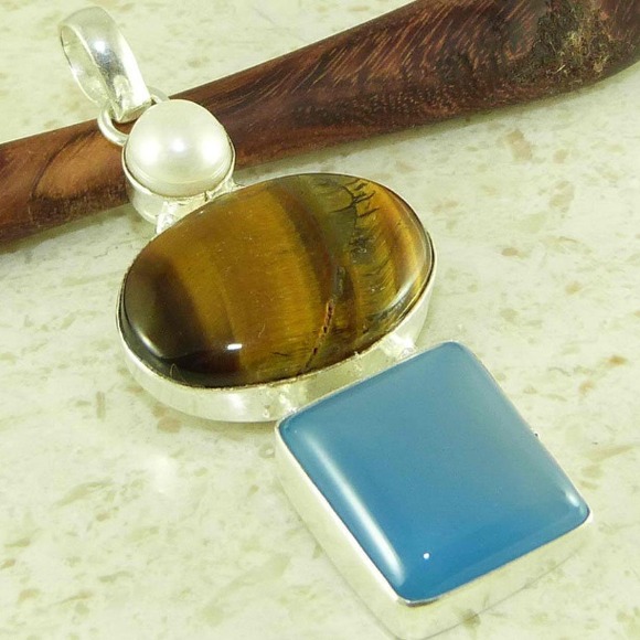New Pearl, Amber & Onyx Silver Pendant