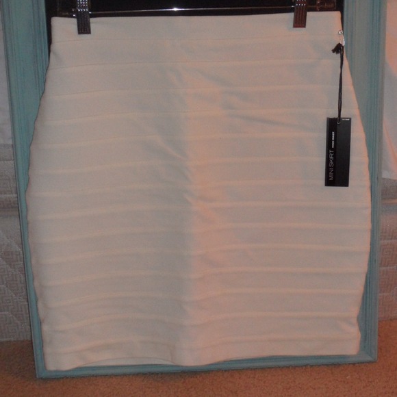 White Express High Waisted Bandage Mini Skirt
