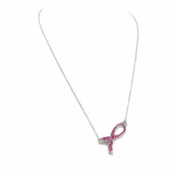 Pink Ribbon Sideways Necklace