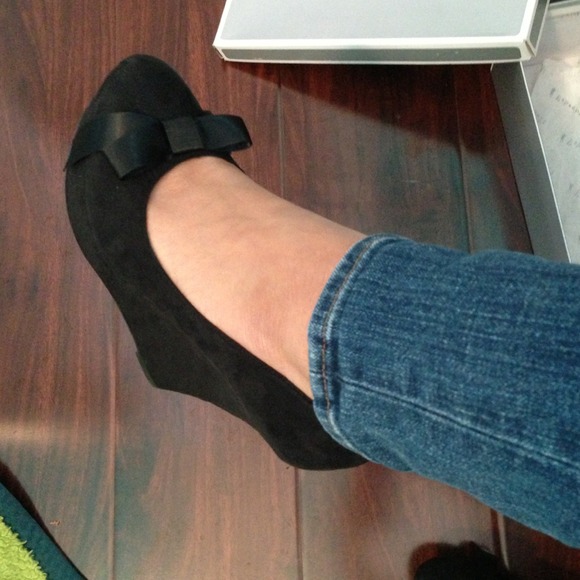 black suede wedges with bow